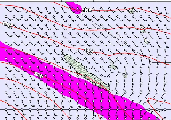 New Caledonia forecast chart for Sunday, August 31st, 2025 at 12:00 AM