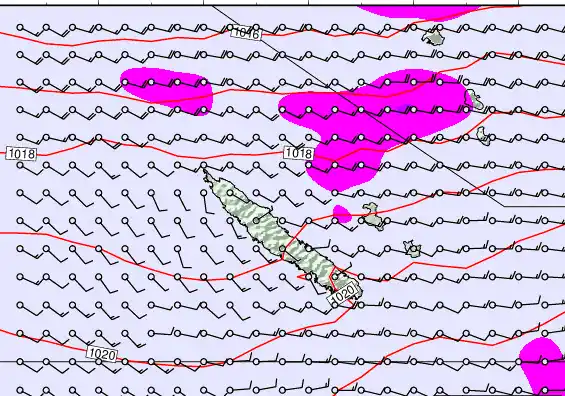 New Caledonia forecast chart for Thursday, September 18th, 2025 at 6:00 AM