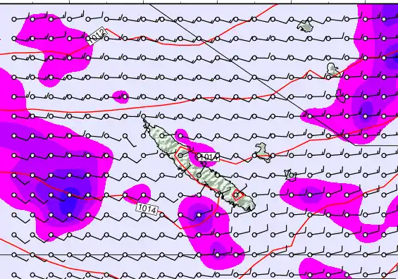 New Caledonia forecast chart for Monday, September 22nd, 2025 at 6:00 PM