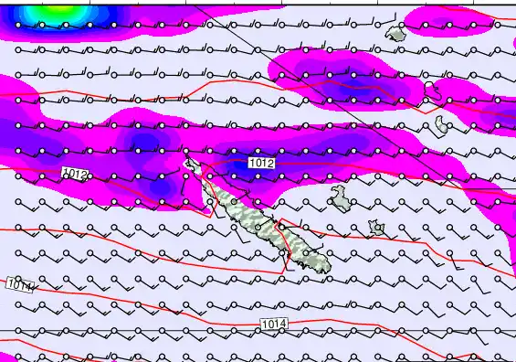 New Caledonia forecast chart for Saturday, February 7th, 2026 at 12:00 AM