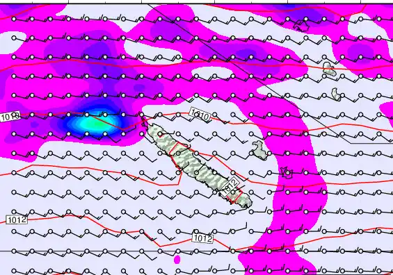 New Caledonia forecast chart for Saturday, February 7th, 2026 at 6:00 PM
