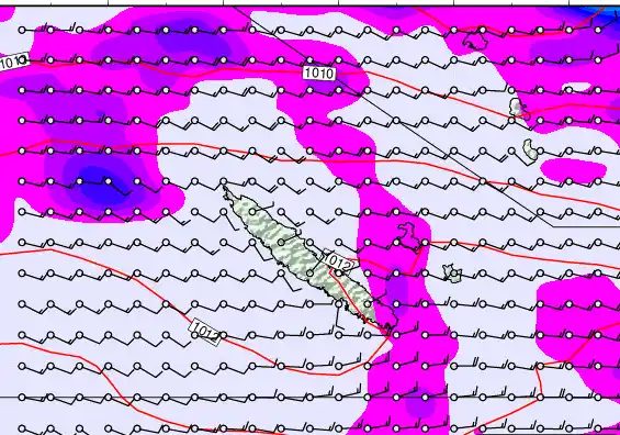 New Caledonia forecast chart for Sunday, February 8th, 2026 at 12:00 AM