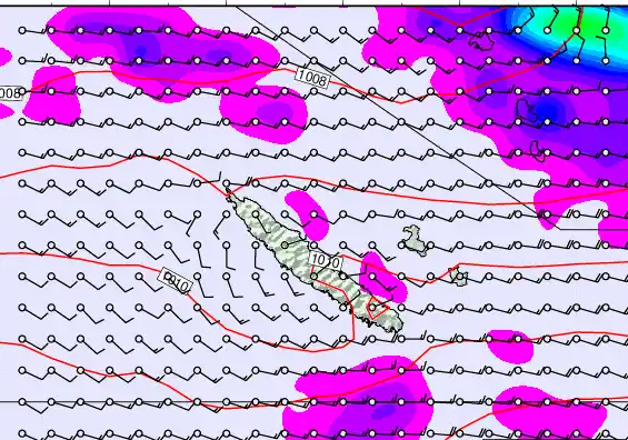 New Caledonia forecast chart for Sunday, February 8th, 2026 at 6:00 AM