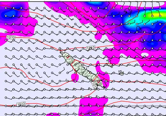 New Caledonia forecast chart for Sunday, February 8th, 2026 at 6:00 PM