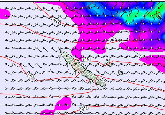 New Caledonia forecast chart for Monday, February 9th, 2026 at 12:00 AM