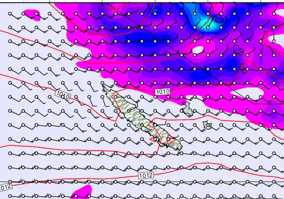 New Caledonia forecast chart for Monday, February 9th, 2026 at 6:00 AM