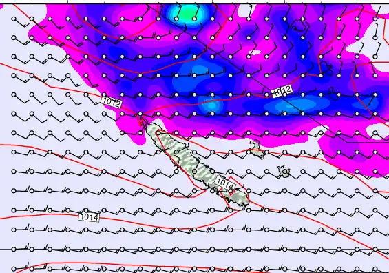 New Caledonia forecast chart for Monday, February 9th, 2026 at 12:00 PM