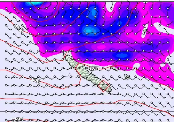 New Caledonia forecast chart for Monday, February 9th, 2026 at 6:00 PM