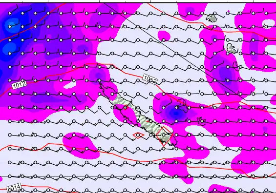 New Caledonia forecast chart for Friday, February 13th, 2026 at 12:00 PM