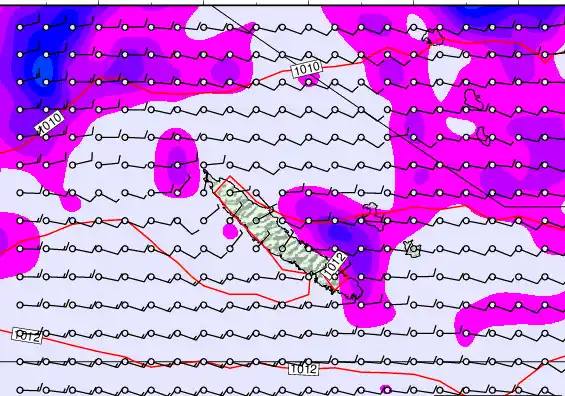 New Caledonia forecast chart for Friday, February 13th, 2026 at 6:00 PM
