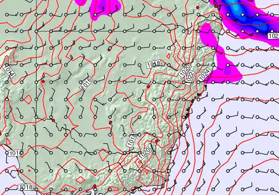 New South Wales forecast chart for Thursday, November 21st, 2024 at 6:00 AM