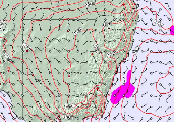 New South Wales forecast chart for Thursday, September 18th, 2025 at 6:00 AM