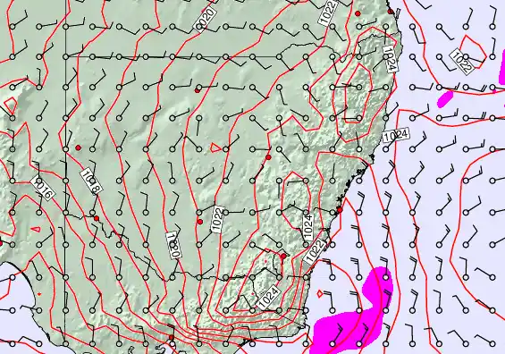 New South Wales forecast chart for Thursday, September 18th, 2025 at 12:00 PM