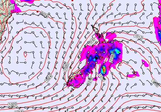 New Zealand forecast chart for Thursday, November 21st, 2024 at 6:00 AM