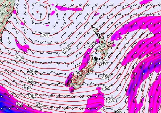 New Zealand forecast chart for Sunday, September 14th, 2025 at 12:00 PM