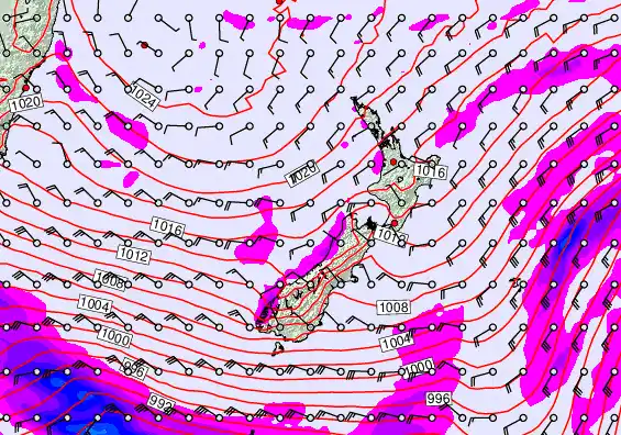 New Zealand forecast chart for Sunday, September 14th, 2025 at 6:00 PM