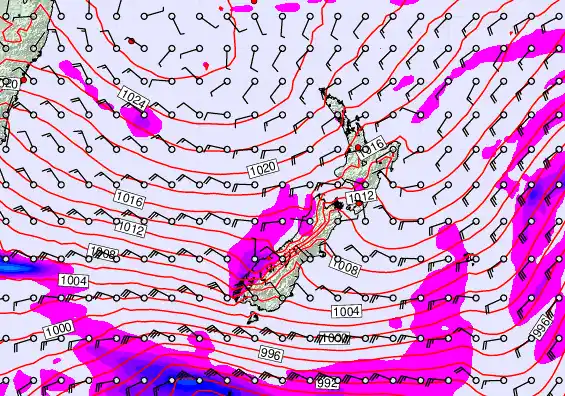 New Zealand forecast chart for Monday, September 15th, 2025 at 12:00 AM