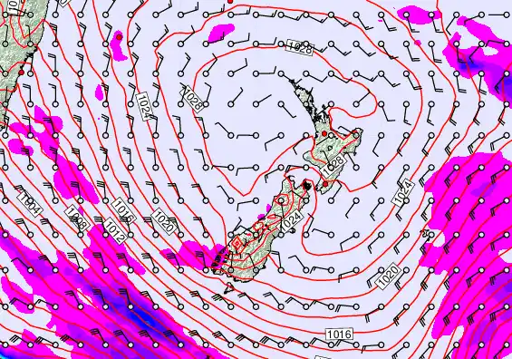 New Zealand forecast chart for Friday, September 19th, 2025 at 12:00 PM