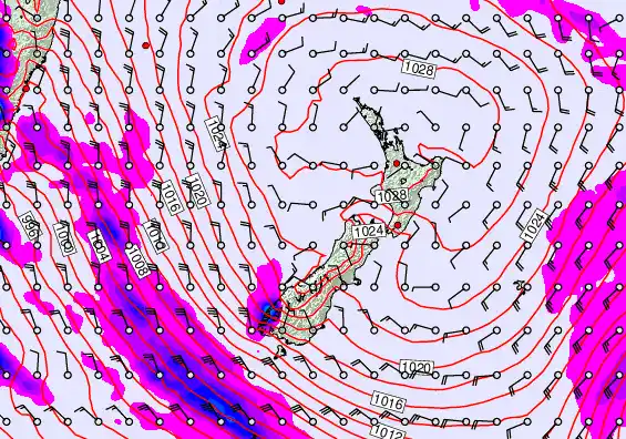 New Zealand forecast chart for Friday, September 19th, 2025 at 6:00 PM