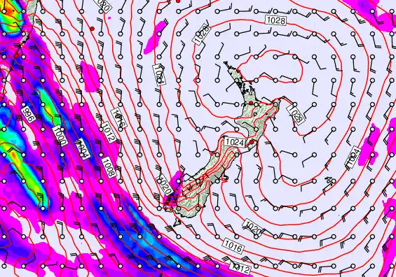 New Zealand forecast chart for Saturday, September 20th, 2025 at 12:00 AM