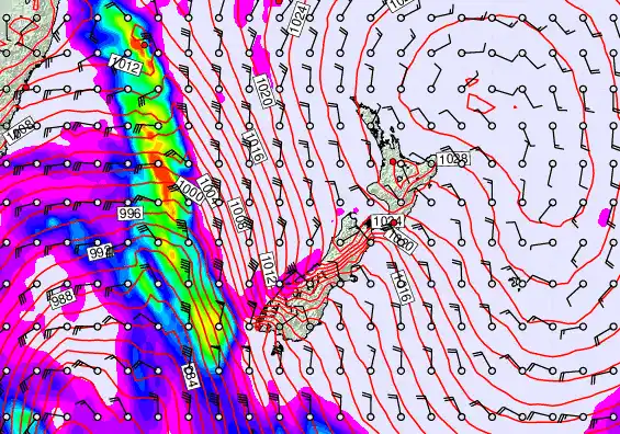 New Zealand forecast chart for Saturday, September 20th, 2025 at 6:00 PM
