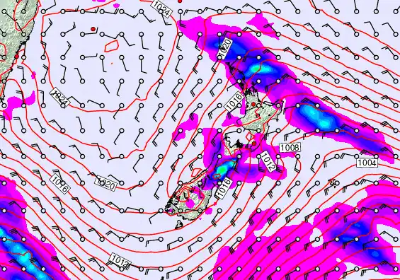 New Zealand forecast chart for Thursday, September 18th, 2025 at 12:00 PM