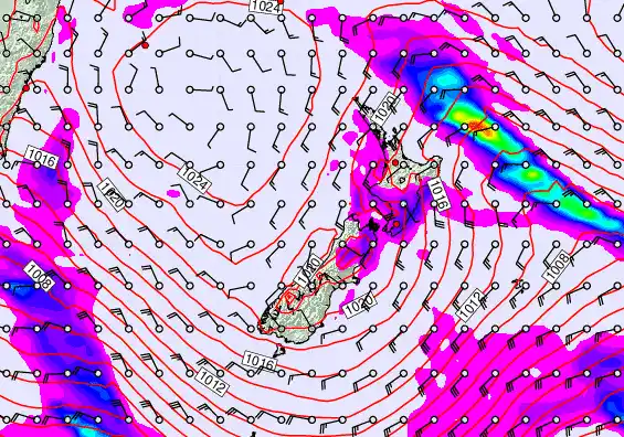 New Zealand forecast chart for Thursday, September 18th, 2025 at 6:00 PM
