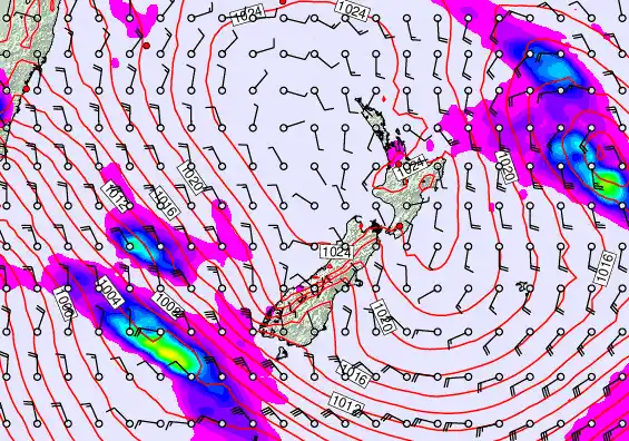 New Zealand forecast chart for Friday, September 19th, 2025 at 6:00 AM