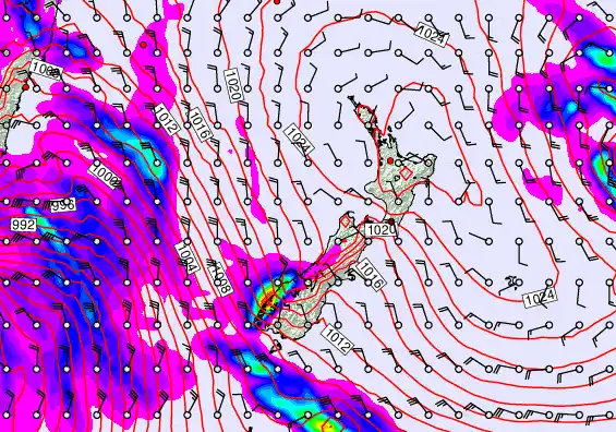 New Zealand forecast chart for Friday, September 19th, 2025 at 6:00 PM