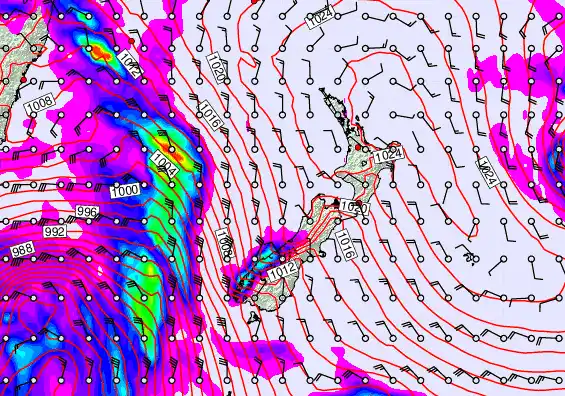 New Zealand forecast chart for Saturday, September 20th, 2025 at 12:00 AM