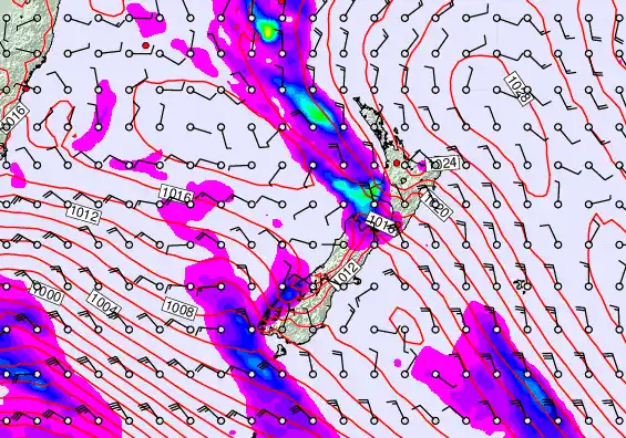New Zealand forecast chart for Sunday, September 21st, 2025 at 12:00 PM
