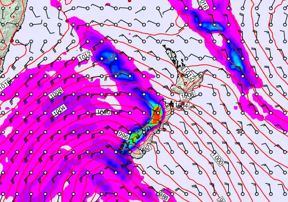 New Zealand forecast chart for Wednesday, September 24th, 2025 at 12:00 PM