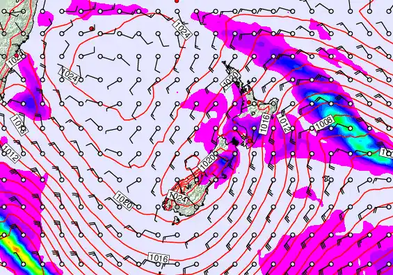 New Zealand forecast chart for Thursday, September 18th, 2025 at 6:00 PM