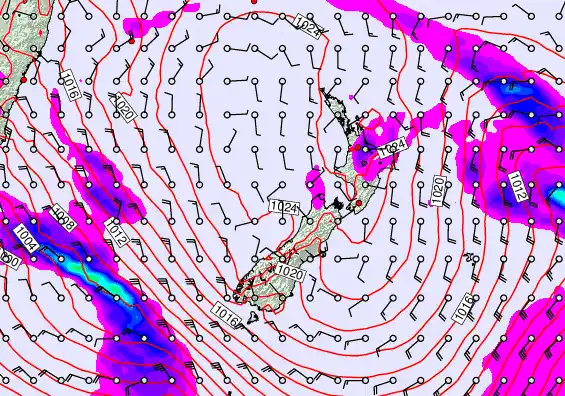 New Zealand forecast chart for Friday, September 19th, 2025 at 6:00 AM