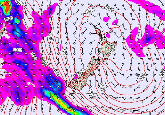 New Zealand forecast chart for Friday, September 19th, 2025 at 6:00 PM