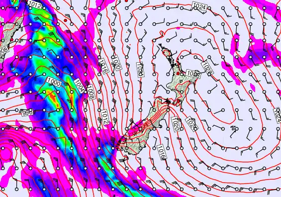 New Zealand forecast chart for Saturday, September 20th, 2025 at 12:00 AM