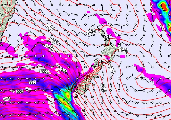 New Zealand forecast chart for Saturday, September 27th, 2025 at 6:00 PM