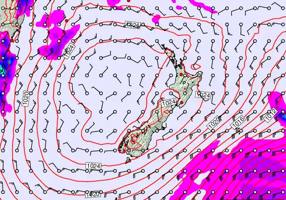 New Zealand forecast chart for Friday, October 31st, 2025 at 12:00 PM