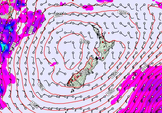 New Zealand forecast chart for Friday, October 31st, 2025 at 6:00 PM