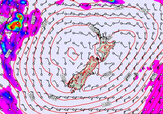 New Zealand forecast chart for Saturday, November 1st, 2025 at 12:00 AM
