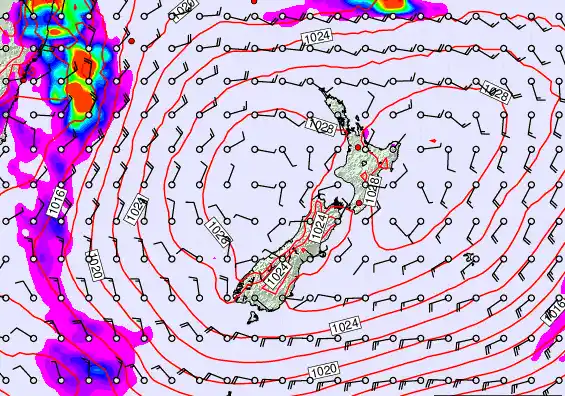 New Zealand forecast chart for Saturday, November 1st, 2025 at 6:00 AM