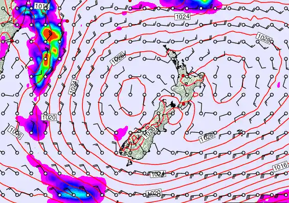New Zealand forecast chart for Saturday, November 1st, 2025 at 12:00 PM