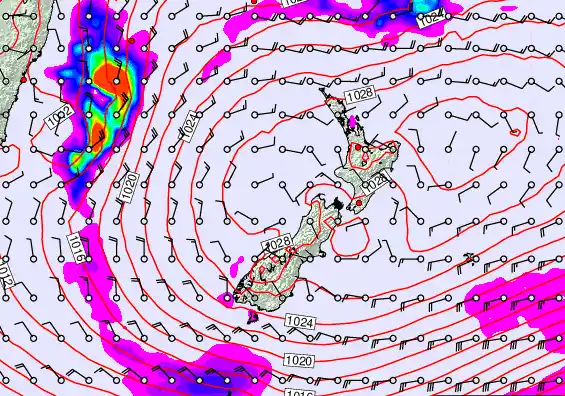 New Zealand forecast chart for Saturday, November 1st, 2025 at 6:00 PM