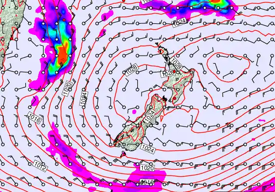 New Zealand forecast chart for Sunday, November 2nd, 2025 at 12:00 AM