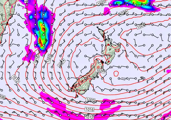 New Zealand forecast chart for Sunday, November 2nd, 2025 at 6:00 AM