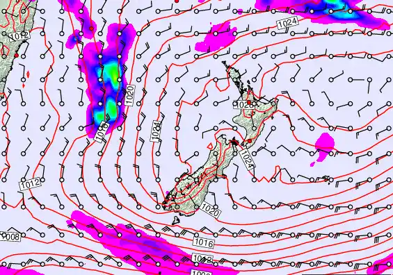 New Zealand forecast chart for Sunday, November 2nd, 2025 at 12:00 PM
