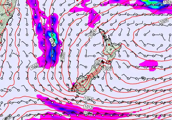 New Zealand forecast chart for Sunday, November 2nd, 2025 at 6:00 PM