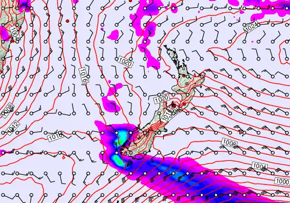 New Zealand forecast chart for Monday, November 3rd, 2025 at 12:00 PM