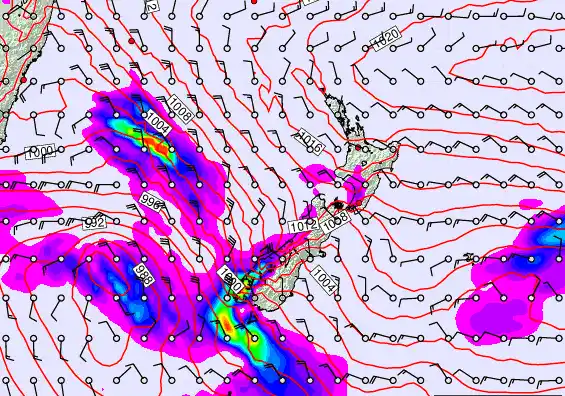 New Zealand forecast chart for Thursday, November 6th, 2025 at 6:00 PM