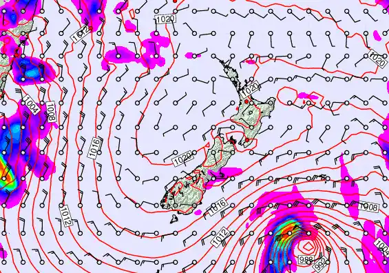 New Zealand forecast chart for Saturday, November 15th, 2025 at 12:00 PM